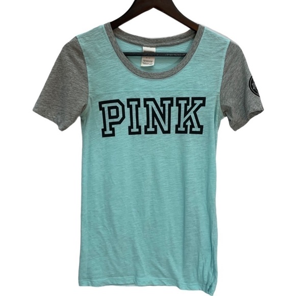 Victoria's Secret PINK Short Sleeve Mint Green/Grey T-Shirt S - Picture 2 of 9